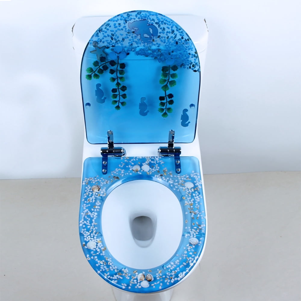 TOOL1SHOoo Toilet Seat Sea Shell Resin Silent Close Toilet Hinges Bathroom Deco  with Seashells Cover U/V Shape Elongated Toilet Seats Bathroom Decor Easy Clean and Install 16.5 Inch