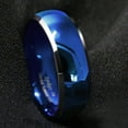 thumbnail image 2 of Tungsten Rings for Men Wedding Bands for Him 8mm Blue Domed with Beveled Silver Edges, 2 of 8