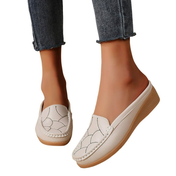 Mepaouo Mules for Women Comfortable Dressy Round Toe Wedge Slides Clogs Backless Slip on Work Loafers
