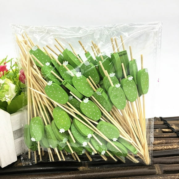 Amdohai 100 Packs Cocktail Picks 4.7'' Fruit Picks Bamboo Toothpicks for Wedding Birthday Party Beach Supplies