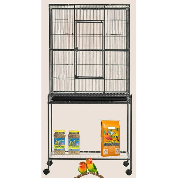 54"H LARGE Deluxe Flight Canary Parakeet Cockatiel Lovebird Finches Breeding Cage Side Nesting Doors with Removable Rolling Stand