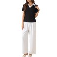thumbnail image 2 of CAMISA DE CUELLO EN V INSPIRADA CHIC PARA MUJERES, BLUSA CORTA DE MANGA VERANO CASUAL TALLA XL NEGRA, 2 of 6