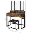 thumbnail image 5 of Juego de Mesa de Maquillaje VASAGLE con Espejo Triple y Taburete 3 Cajones Industrial Marrón y Negro, 5 of 5