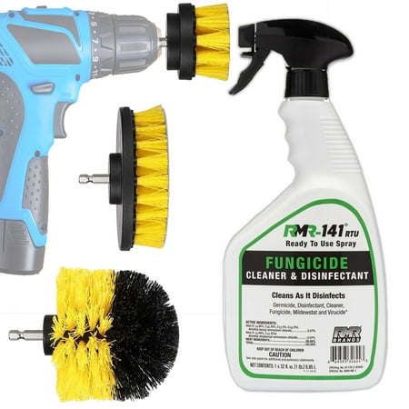 Mold And Mildew Remover Kit: RMR-141 Spray Black Mold and Mildew Stain Cleaner Removal Killer Solution, And Drill Brush Attachment Head Power Scrubber Brushes Set For Cleaning Bathroom Boats
