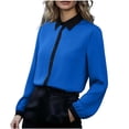 thumbnail image 2 of Professional Button Down Shirt for Women Contrast Collar Long Sleeve Bishop Sleeve Slim Fit Business Casual Office Workwear Formal Blouse Top, 2 of 6