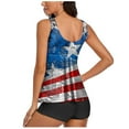 thumbnail image 4 of Bjutir Usa Bathing Suit Women Summer Patriotic Plus Size Ruched Flag Star Graphic Print Two Piece Swimsuits High Waisted V Neck Beach Vacation Swimwear Women Tankini Set Blue L, 4 of 5
