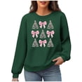 thumbnail image 2 of GuzomFashion Womens Green Christmas Waffle Knit Sweatshirt - Soft Stretchy with Tree & Pink Bow Print, Relaxed Fit S-XXL for Holiday Wear,Size M, 2 of 6