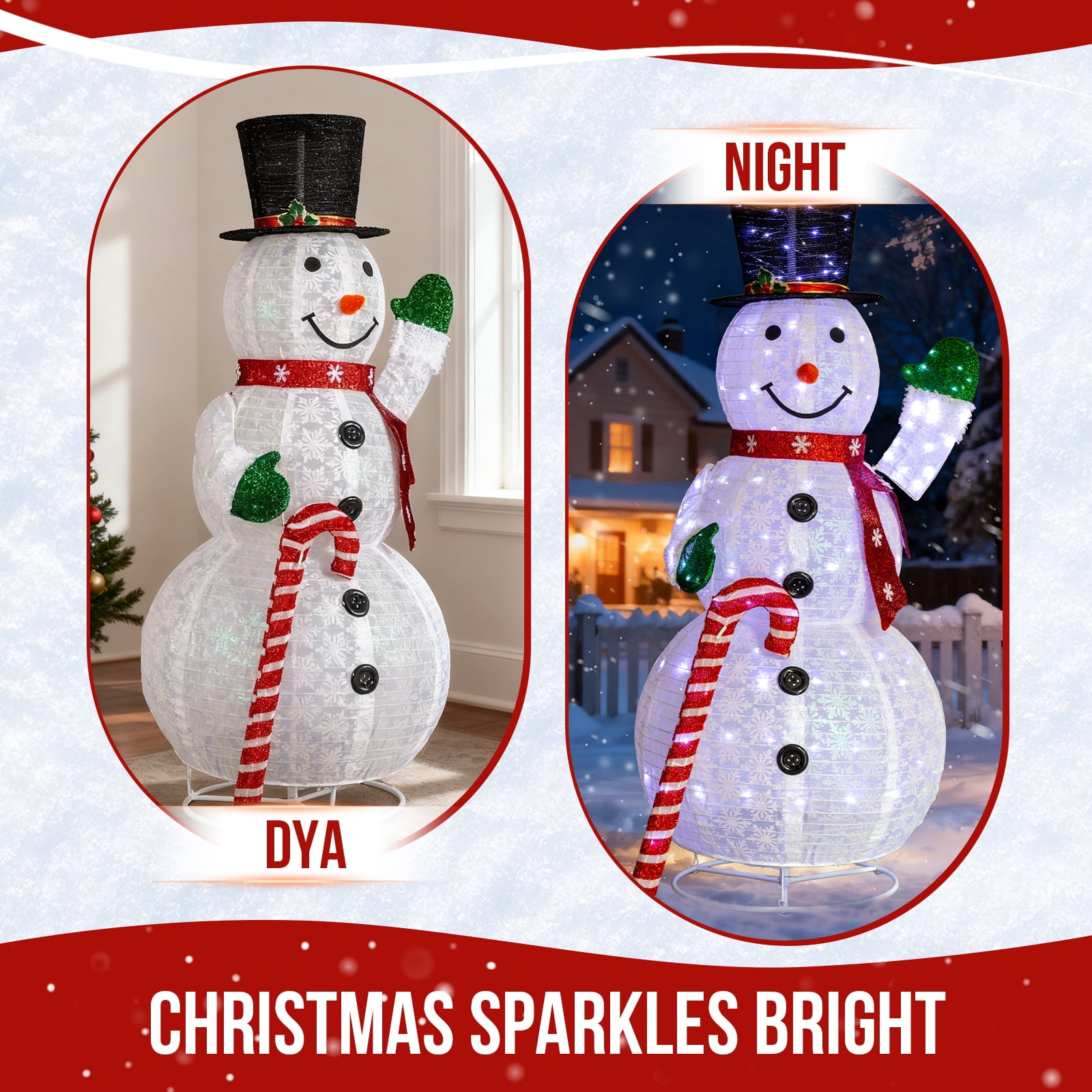 Astoutdoor Lighted Snowman Holding Candy Cane, 5.7 ft Pre-Lit Christmas Yard Decoration with 210 White LEDs, White