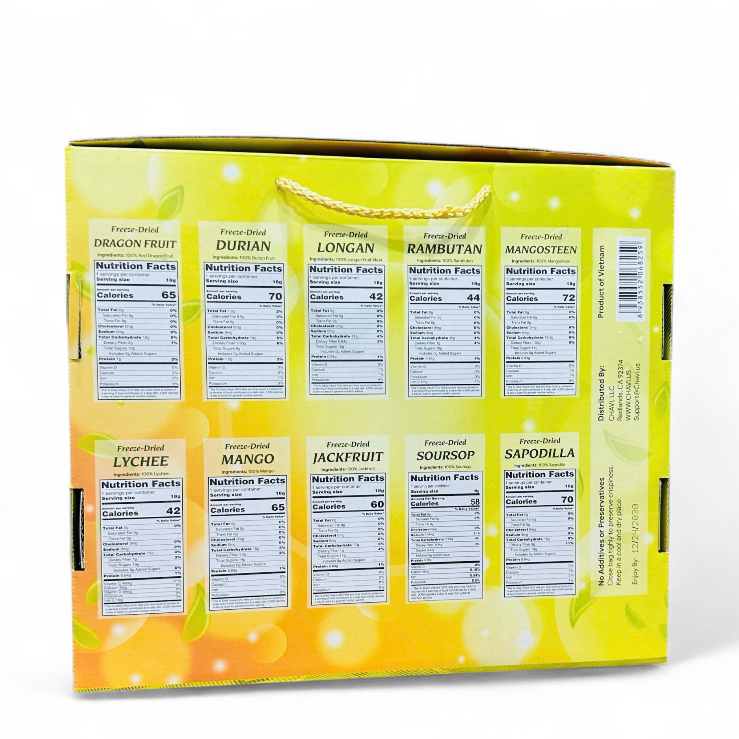 CHAVI Freeze Dried Exotic Tropical Fruits | Pack of 10 | Gift Box - No Added Sugars or Preservatives - Non-GMO, Vegan, Gluten-Free | 180 g | 6.4 oz