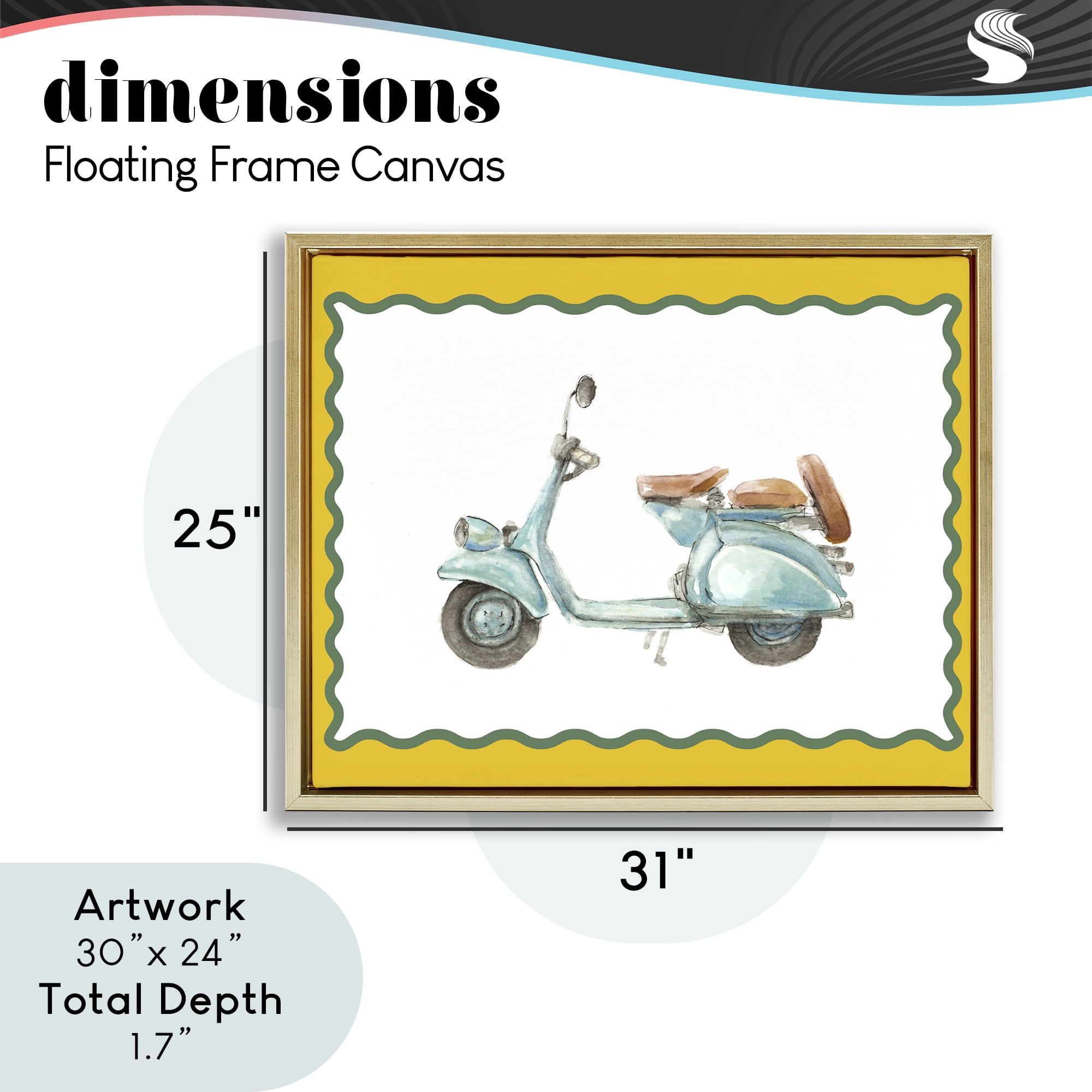 Stupell Industries Blue Vespa with Yellow Border Gold Framed Floater Canvas Wall Art, design by Lanie Loreth