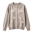 thumbnail image 4 of WCJM Cardigan for Womens Fall Long Sleeve Button Down Crewneck Knit Top Casual Outwear Coat (Khaki,L), 4 of 5