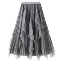 SWSMCLT Women's Tulle Skirt Long Vintage Pleated Skirt Ruffle High Waist Flowy Grey One Size