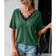 thumbnail image 4 of Camisa de manga corta con cuello en V de encaje para mujer, moda de verano, informal, adelgazante, blusa de manga corta de verano para mujer, OD verde L, 4 of 8