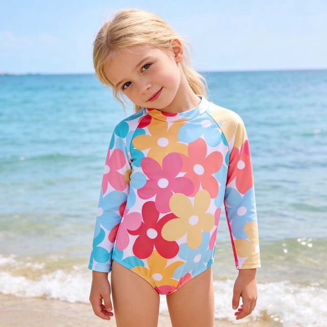 Girl Rash Guard Swimsuits Long Sleeve Sun Protection Fashion Toddler Bathing Suit 18-24 Months