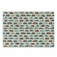 thumbnail image 1 of Cars Cutting Board, Cheerful Boy Play Things in Doodle Style with Many Different Vehicles, Decorative Tempered Glass Cutting and Serving Board, Small Size, Scarlet Teal Tan, by Ambesonne, 1 of 1