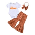 thumbnail image 1 of Xingqing 3Pcs Newborn Baby Girl Summer Outfits Short Sleeve Romper Leopard Print Flared Pants Clothes, 1 of 9