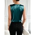 thumbnail image 6 of Women's Satin Contrast Lace V Neck Sleeveless Blouse Appliques Summer Tank Tops Green S, 6 of 7