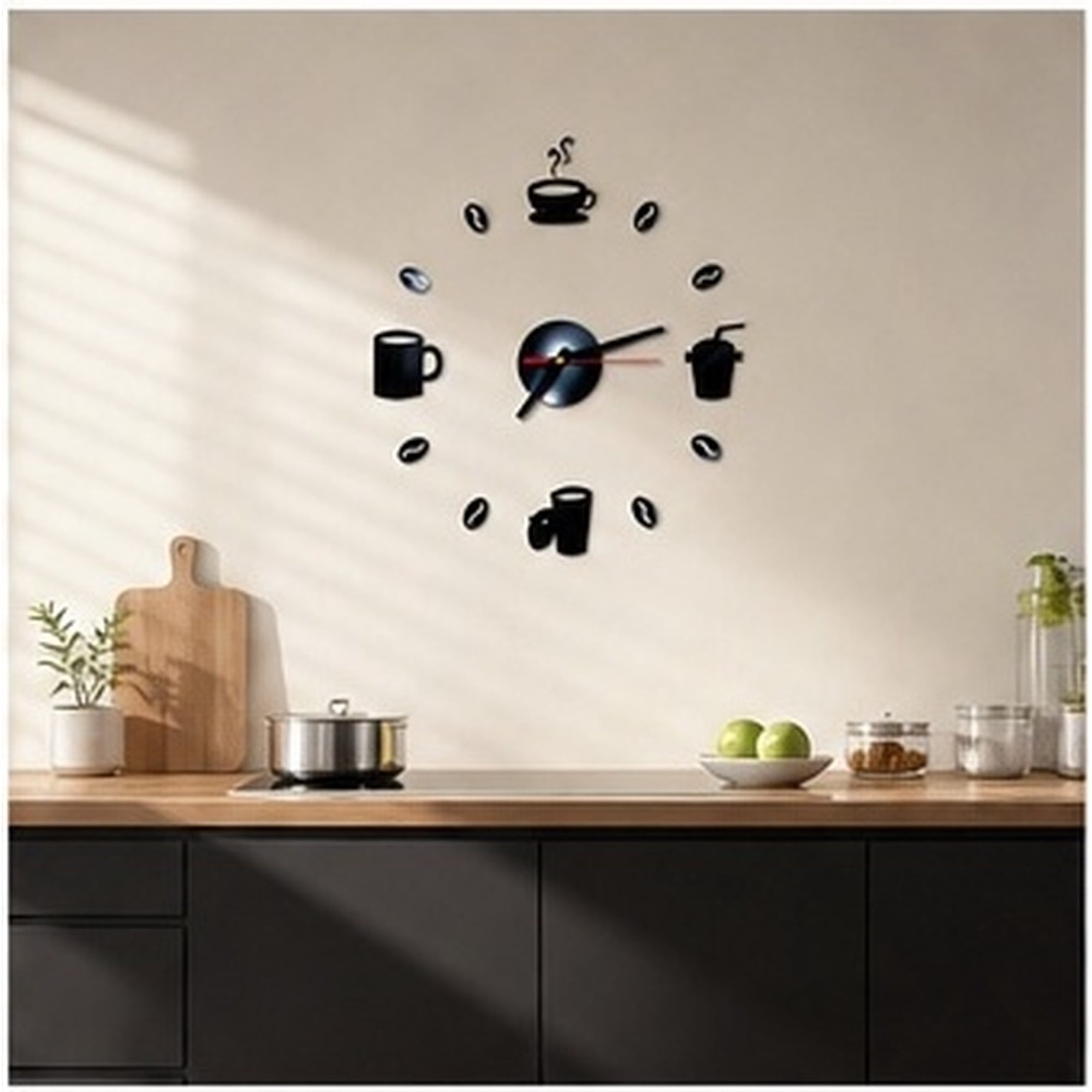 NIYANGLE Modern Frameless Acrylic Wall Clock Adhesive Large Black 41mm