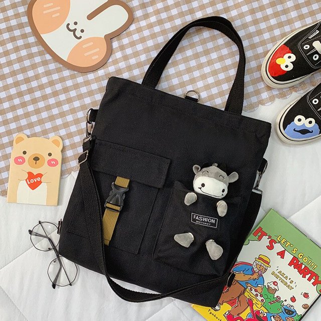 Mochila cruzada de lona para mujer, bolso de un hombro de gran capacidad, bolso de mano de clase, bolso de lona, bolso de dibujos animados de animales lindos Fivean unisex