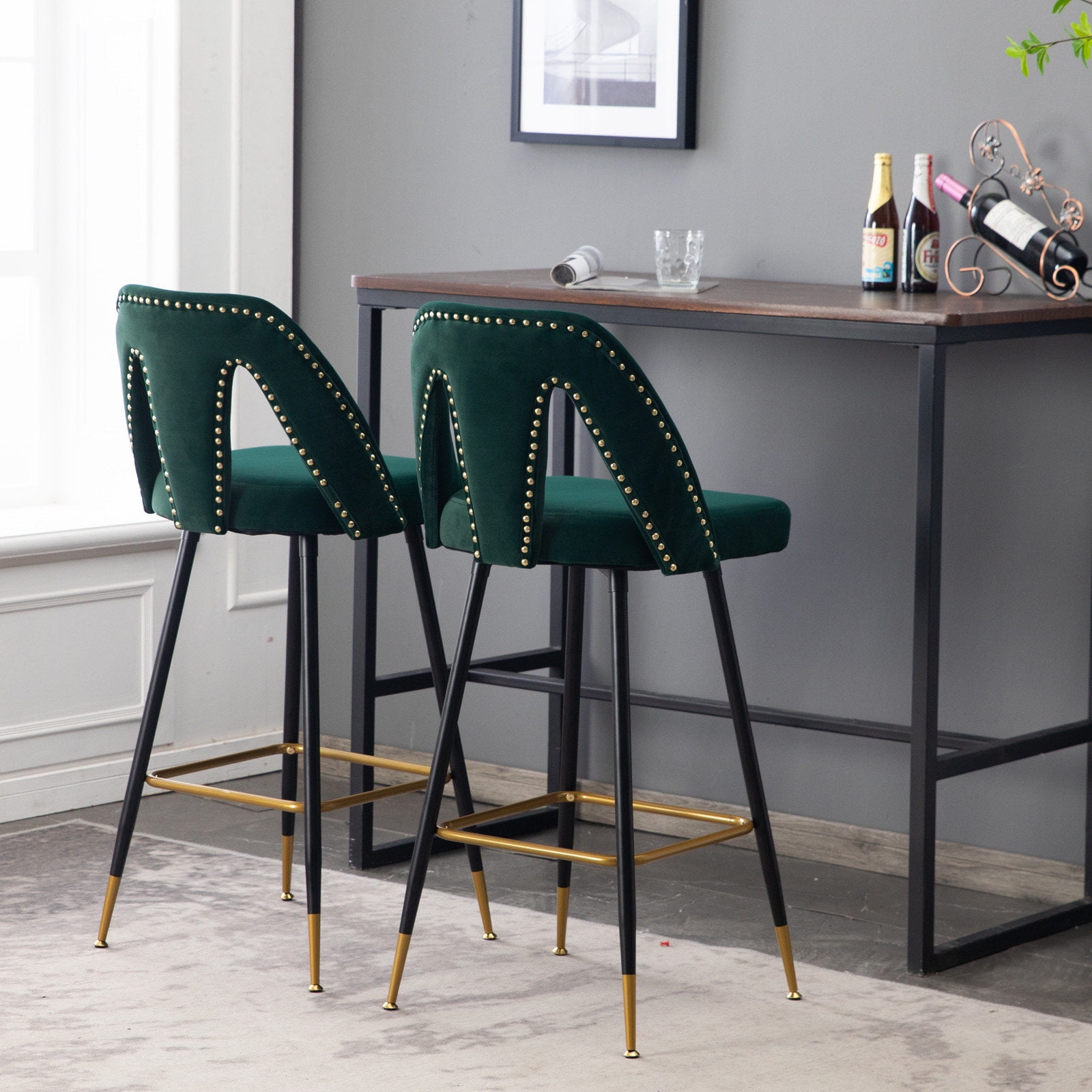Kadyn 28 Inch Bar Stools, Velvet Counter Height Stools Set of 2, Modern Bar Chairs with Back for Dining Room, Green Kadyn 28 Inch Bar Stools, Velvet Counter Height Stools Set of 2, Modern Bar Chairs with Back for Dining Room, Green