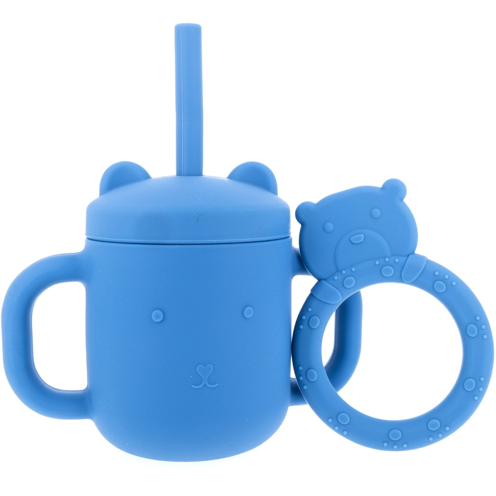 Beille 2pc Food Grade Silicone Sippy Cup and Straw Teething Toys Set Baby Feeding Essentials, Ages One and Up, Ocean Blue