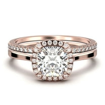 Dazzling Halo 2.05 Carat Cushion Cut Diamond Moissanite Engagement Ring, Wedding Ring, One Matching Band in 10k Solid Rose Gold Shank, Gift For Her Promise Ring, Anniversary Ring
