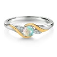 thumbnail image 2 of Gem Stone King 925 Sterling Silver and 10K Yellow Gold Round Cabochon White Simulated Opal and White Lab Grown Diamond Engagement Ring for Women (0.28 Cttw, Gemstone Birthstone, Size 6), 2 of 5