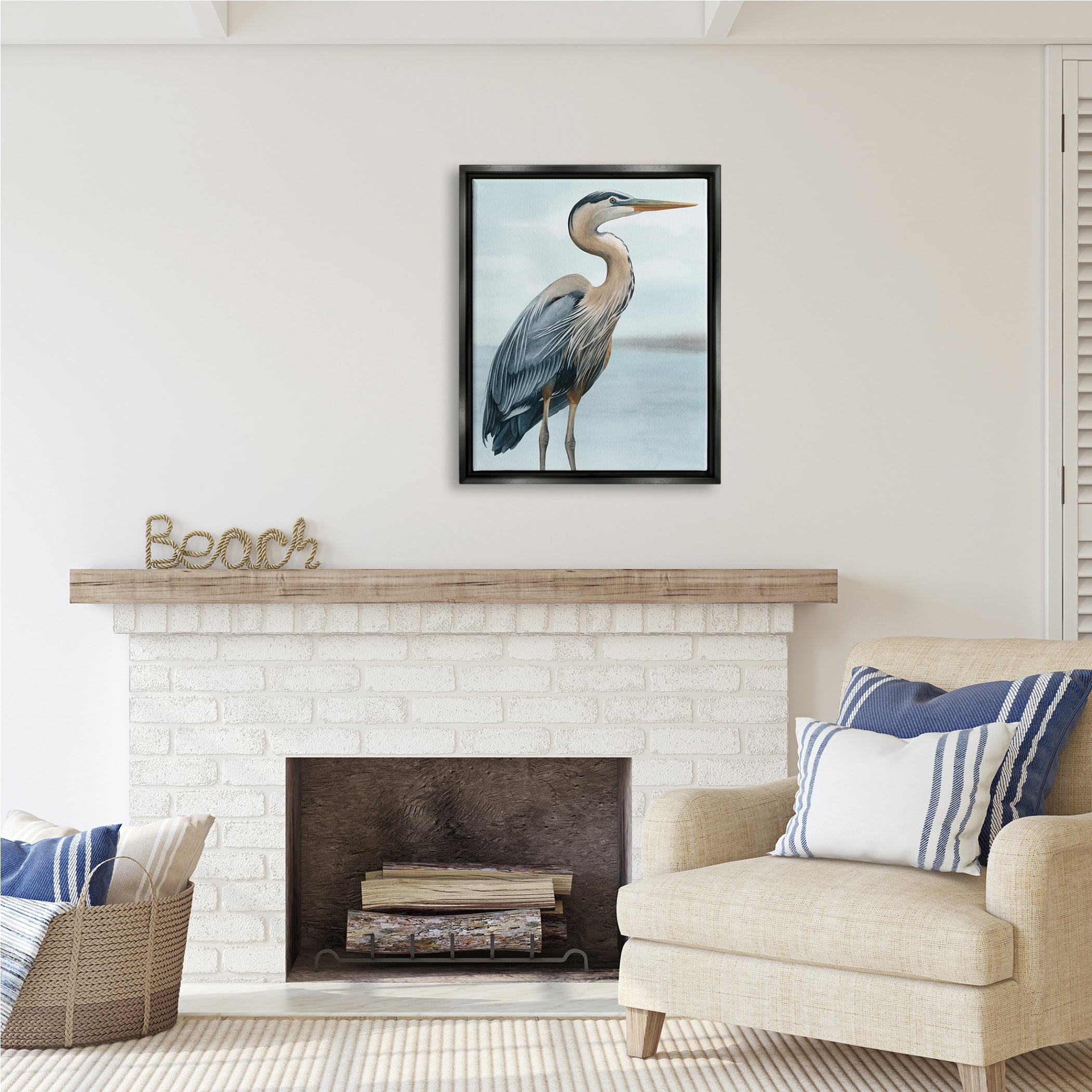 Stupell Industries Coastal Heron Portrait Animals & Insects Painting Black Floater Framed Art Print Wall Art, 25 x 31