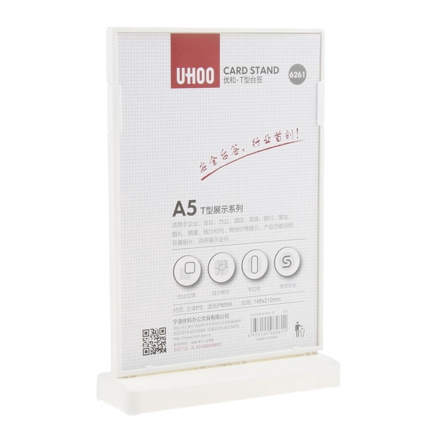 Marcos de anuncios de soporte de señal de acrílico transparente de doble cara blanco A5 en forma de T kusrkot Marcos de anuncios de soporte de letrero de acrílico