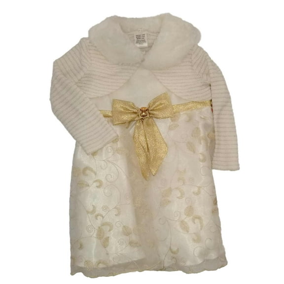 Infant Toddler White Gold Tulle Fancy Christmas Holiday Party Dress Cardigan 24M