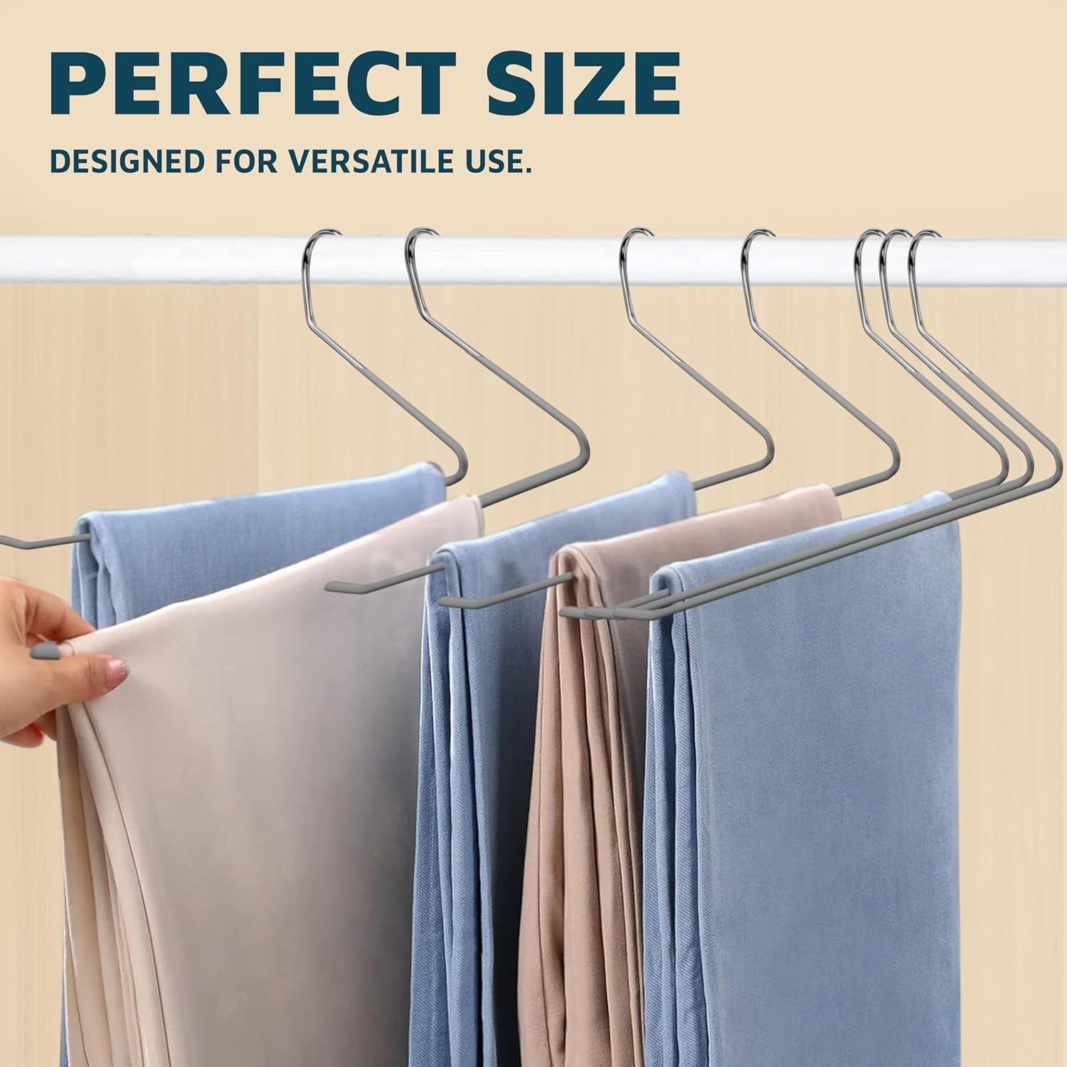 Metal Pants Hanger Set - 50 Pieces Elegant Non-Slip Closet Space Saving Hanger Set for Pants, Trouser, Blankets, and Jeans with Open Ended Sleek Design - Gray