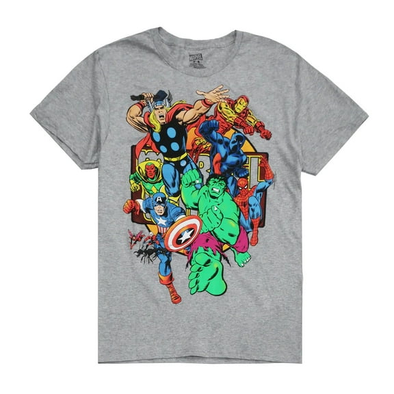 Marvel Comics Men's Officially Licensed Superhero Group Graphic Tee T-Shirt - Grey (Small)