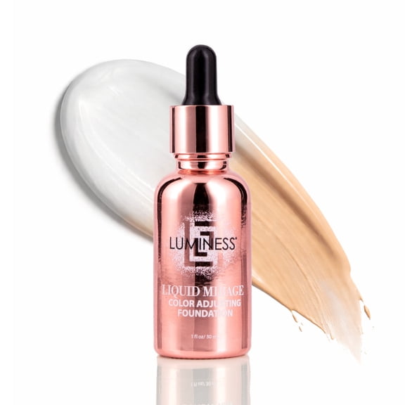 LUMINESS Liquid Mirage Color Changing Foundation for Mature Skin, Skincare-Infused Makeup with Hyaluronic Acid & Vitamin E, Hydrating Liquid Foundation & Concealer Hybrid, Hypoallergenic (Medium)