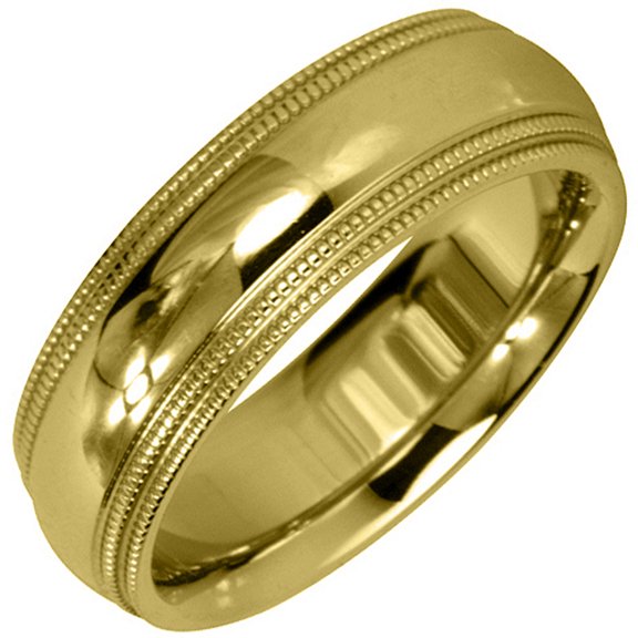 14K Yellow Gold Mens Wedding Band 6mm High Gloss Milgrain Comfort Fit