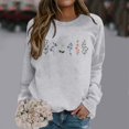 thumbnail image 2 of Women's Flower Graphic Sweatshirts Fall Winter Casual Long Sleeve Round Neck Tops Trendy Comfy Floral Classic Fit Blouses Light Gray M, 2 of 4