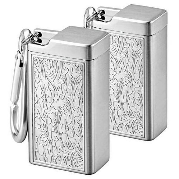 Linkidea 2 Pack Metal Ashtray with Lid, Small Outdoor Portable Cigarettes Cigars Ashtray for Travelling, Camping, Picnic, Indoor Auto, Home, Sand, Car, Patio (Silver)
