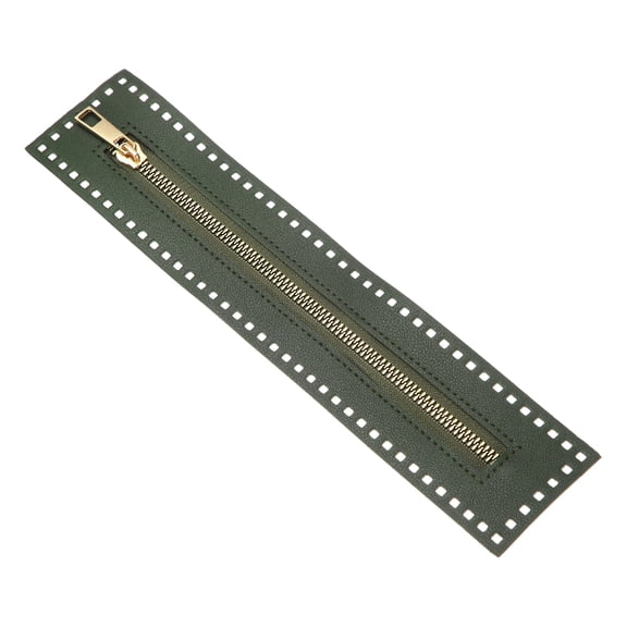 Uxcell PU Leather Zipper, 10.6In Coil Frame Metal Close End Crochet Zippers with Holes for Sewing Handbag/DIY Purse/Clothing Making [Army green]