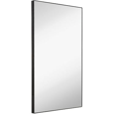 Hamilton Hills Contemporary Brushed Metal Wall Mirror Glass Panel Black Framed Squared Corner Deep Frame Front Set Glass Design Mirrored Rectangle Hangs Horizontal or Vertical 24 x 36