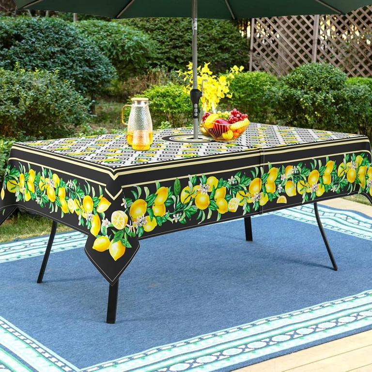 120 in patio table covers with umbrella hole Outdoor Tablecloth Hole, 72" x 72" Square #MWS Options 121 down options such as drawstrings Outdoor Tablecloth with Umbrella Hole