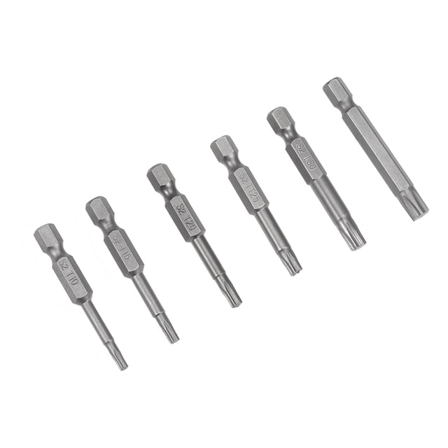 Unique Bargains Juego de puntas de destornillador Torx magnéticas de 1/4" de vástago hexagonal de 2" de longitud T10-T40 Acero S2 6 piezas
