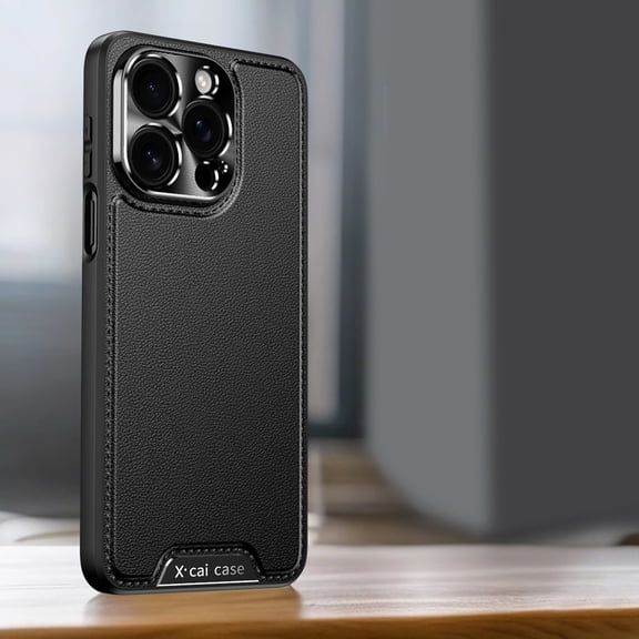 For iPhone 14 Rugged Phone Case,PU Leather With Edge Stitch Design Ultra Slim Luxury Business Non-Slip Grip Rugged Shockproof Anti-fall Protective Thin Fit Phone Case Cover,Black