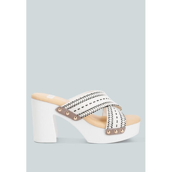 FInley Raffia High Block Heel Clogs In White