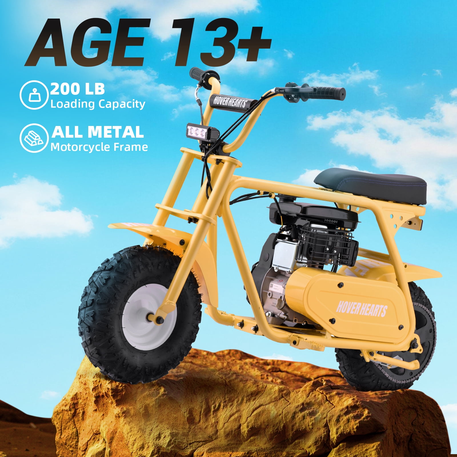 Aoemoe MB001 Gas Powered Mini Dirt Bike 99CC for Teens and Adults, 22MPH Off Road Motorcycle, Weight Support Up to 200 LBS - Yellow