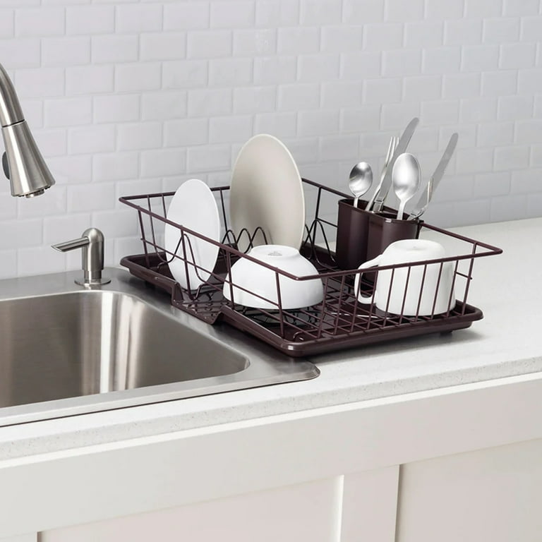 JOEY'Z Extra Large Silver 3 Piece Dish Rack Sink Set with Removable  Drainboard & Utensil Holder - Heavy Duty Coated Wire - 19 x 12 x 5