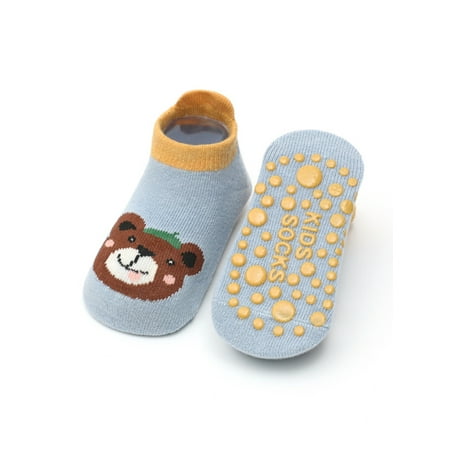 

Harsuny Girls Boys Casual Comfort Ankle Sock Nonslip Low Top Soft Non Skid Sole House Slippers Blue Bear L