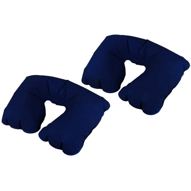 Almohada de viaje inflable gris de 2 piezas que soporta la cabeza y el cuello, cojín de aire de tela flocada, almohada de viaje compacta para viajes en avión, almohada inflable liviana para el cuello
