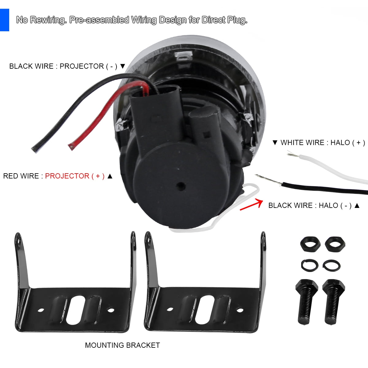 Spec-D Tuning Universal 3" Round White LED Halo Angel Eyes Bumper Driving Projector Fog Lights Left + Right Pair