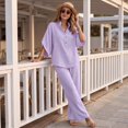 thumbnail image 5 of Women's Waffle Sets 2 Piece Batwing Sleeve Button Down Shirt Pants Outfit Casual Summer Vacation Clothing Light Purple XL, 5 of 7
