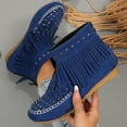 thumbnail image 2 of Dasayo Western Ladies Boots Ankle Blue Fall Cowboy Fringe Faux Leather Boots Women's Shoes 36, 2 of 9