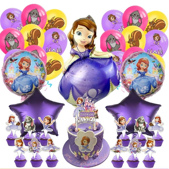 Sofia Princess Balloons Cake Topper Party Supplies Birthday Set Decorations Kit Fans
